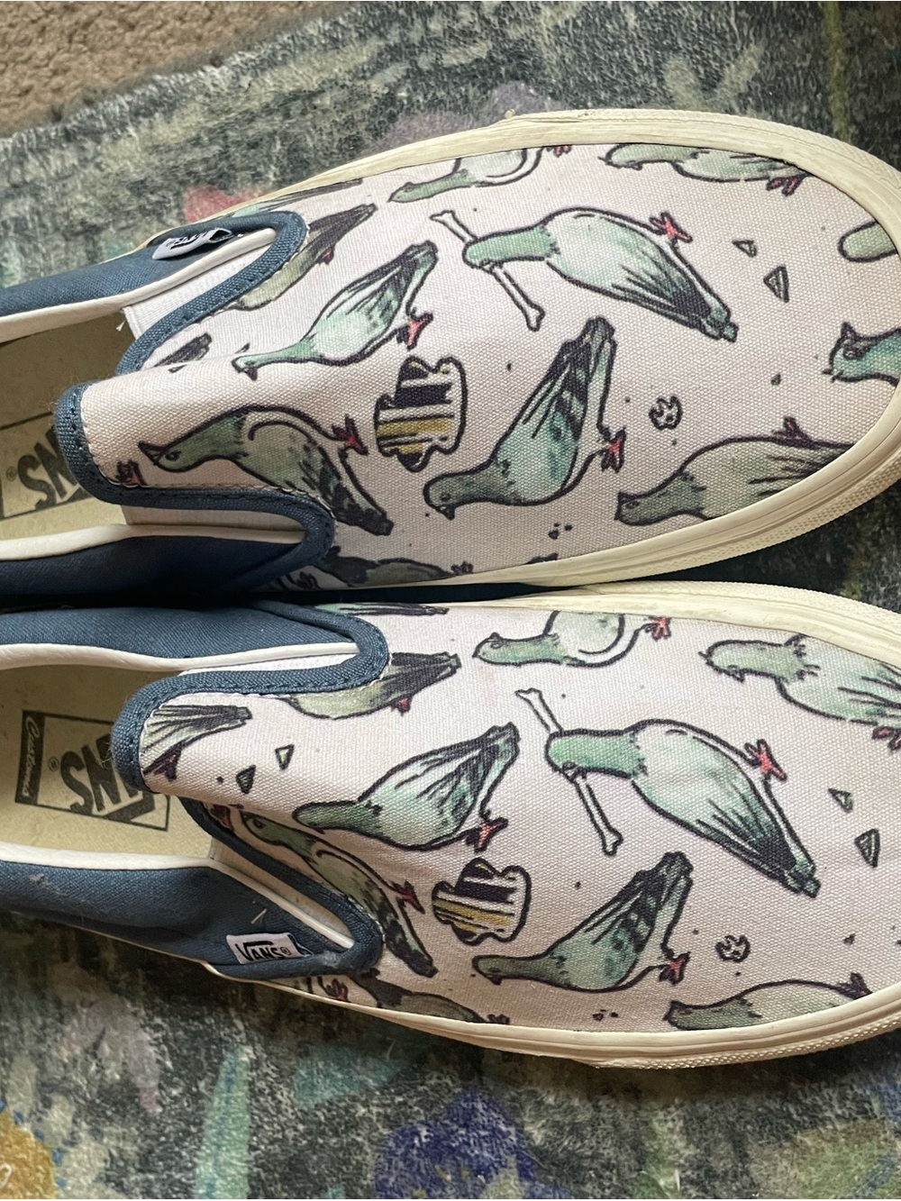 Vans Slip-On Sneakers with Pigeon Print - Pale Pink & Mint